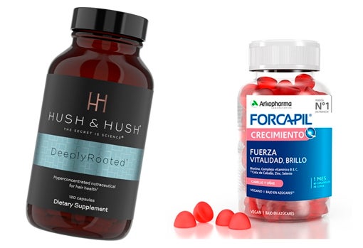 DeeplyRooted de Hush & Hush (78 €) y Forcapil Crecimiento Gominolas de Arkopharma (19,90 €), suplementos para un cabello más fuerte y sano.