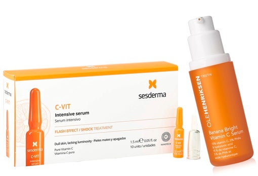 C-VIT Ampollas Intensive Serum de Sesderma (19,95 €, 10 ampollas) y Banana Bright Vitamin C Serum de Ole Henriksen (59,66 €, solo en Sephora).