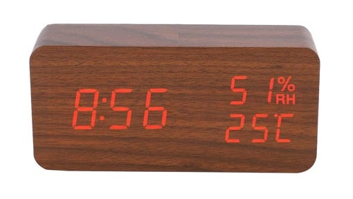 Reloj despertador digital de madera
