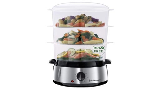 Vaporera eléctrica con cubeta para arroz y rejilla para huevos