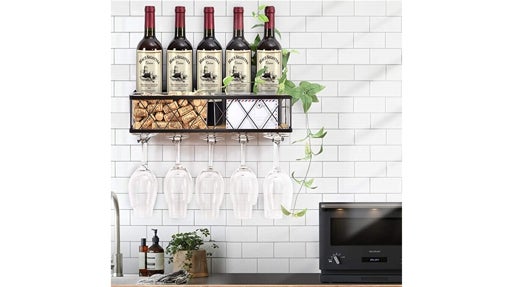Estante de pared para vino y copas