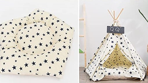 Tienda tipi para mascotas con cama incorporada
