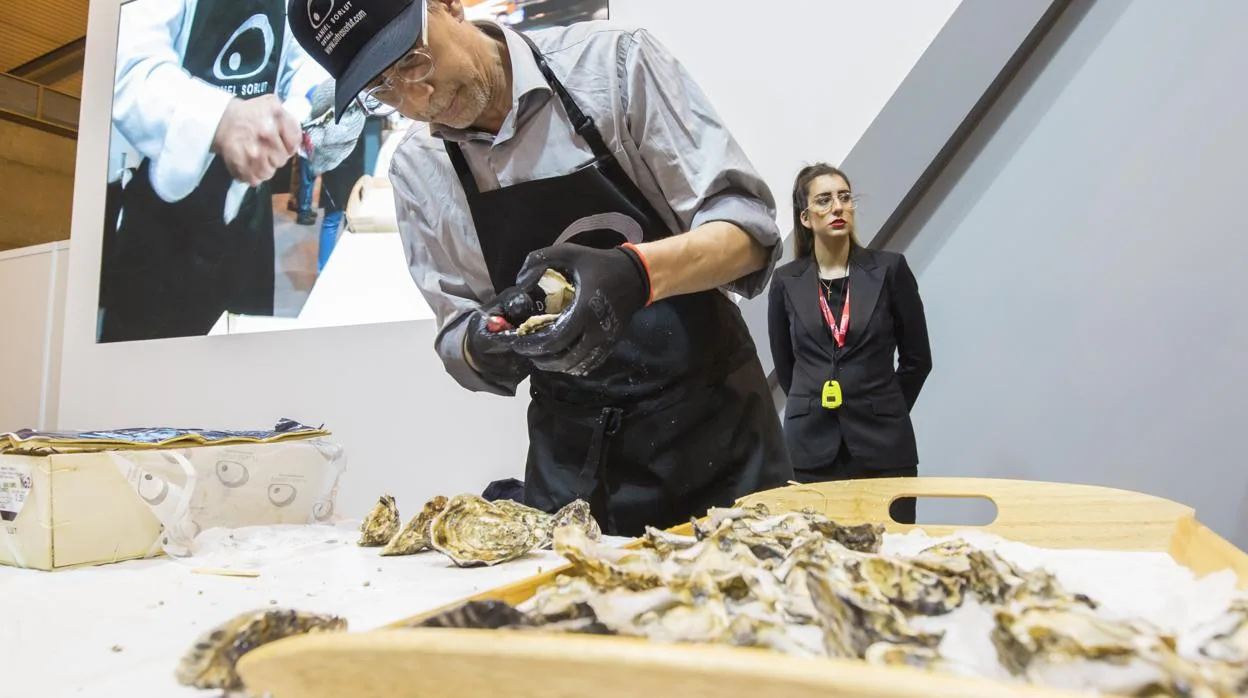 Un abridor profesional de ostras en la pasada edición del Salón Gourmets de Madrid