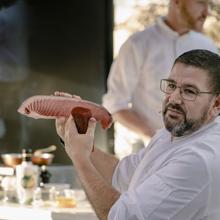 Dani García, en la terraza de Dani Brasserie del hotel Four Seasons de Madrid, durante un ronqueo