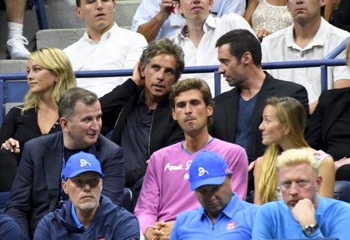 Ben Stiller es un gran aficionado al tenis: aquí lo vemos junto a Hugh Jackman en el US Open.