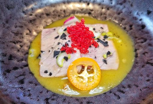 Tiras de tarantelo a la brasa con cítricos y quinoa