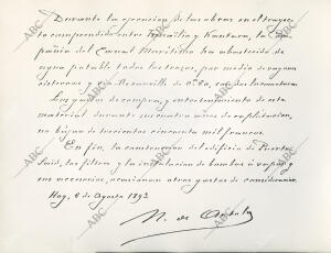 Carta de Nemesio Artola ilustrativa de que la construcción de la nueva vía de...