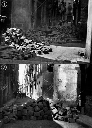 Los Desordenes de Barcelona - Barricadas que los Revoltosos Levanaron y Tuvieron...