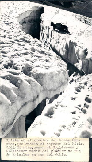 Grieta en el glaciar del monte Perdido, que enseña el espesor del hielo