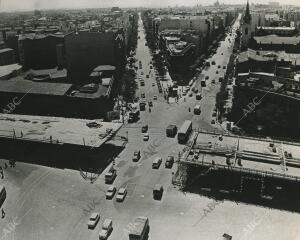 obras del paso superior de la Ronda sobre la glorieta de Cuatro Caminos