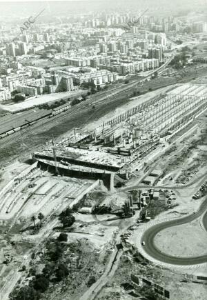 Vista aérea de las obras de construcción de la estación de Santa Justa,...