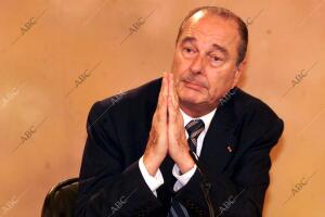 Rueda de prensa de Jacques Chirac y Aznar en el palacio de la Moncloa