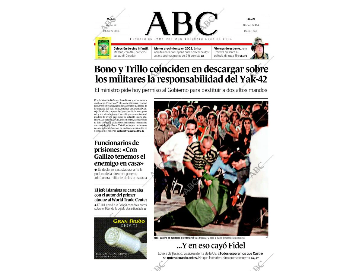 PeriÃ³dico ABC MADRID 22-10-2004,portada - Archivo ABC