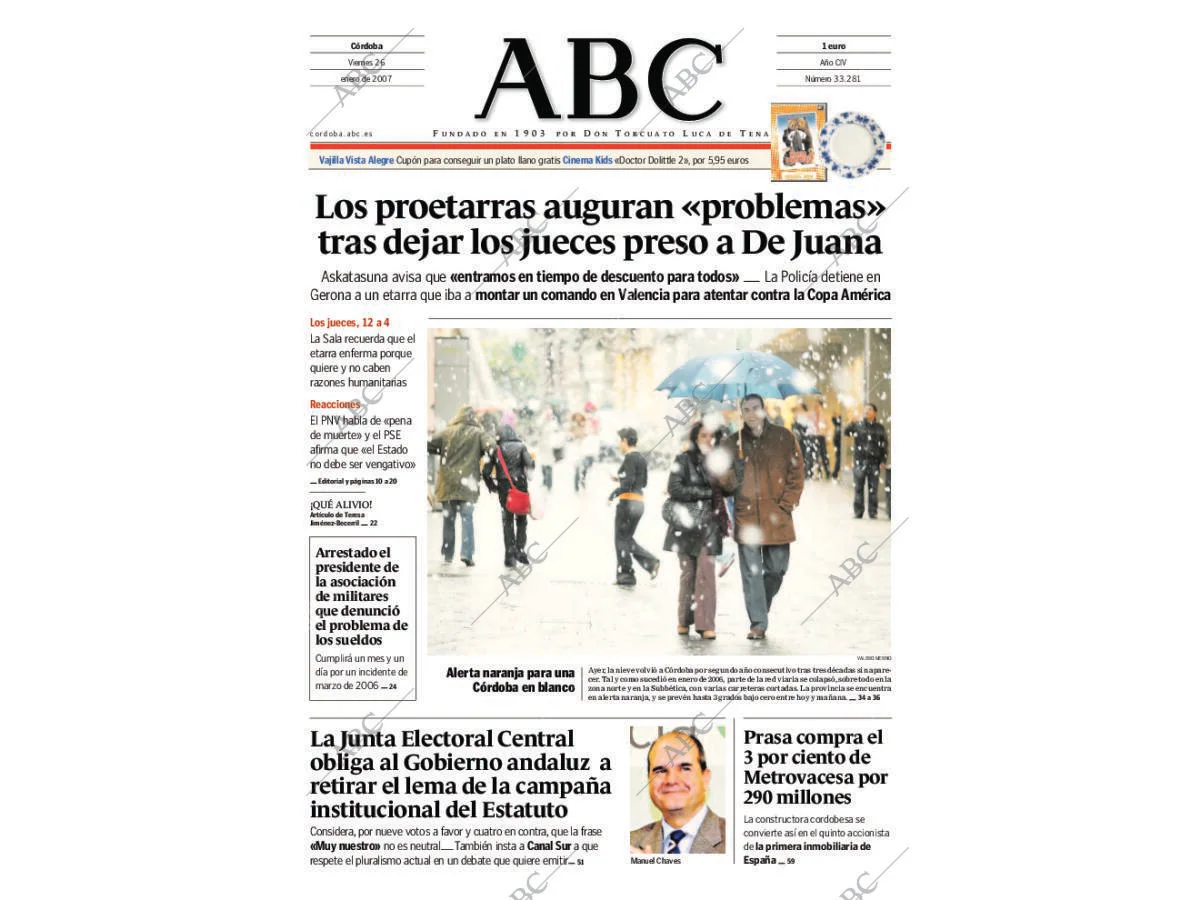 Periódico ABC CORDOBA 26-01-2007,portada - Archivo ABC