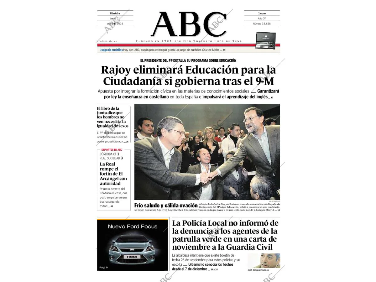 Periódico ABC CORDOBA 21-01-2008,portada - Archivo ABC