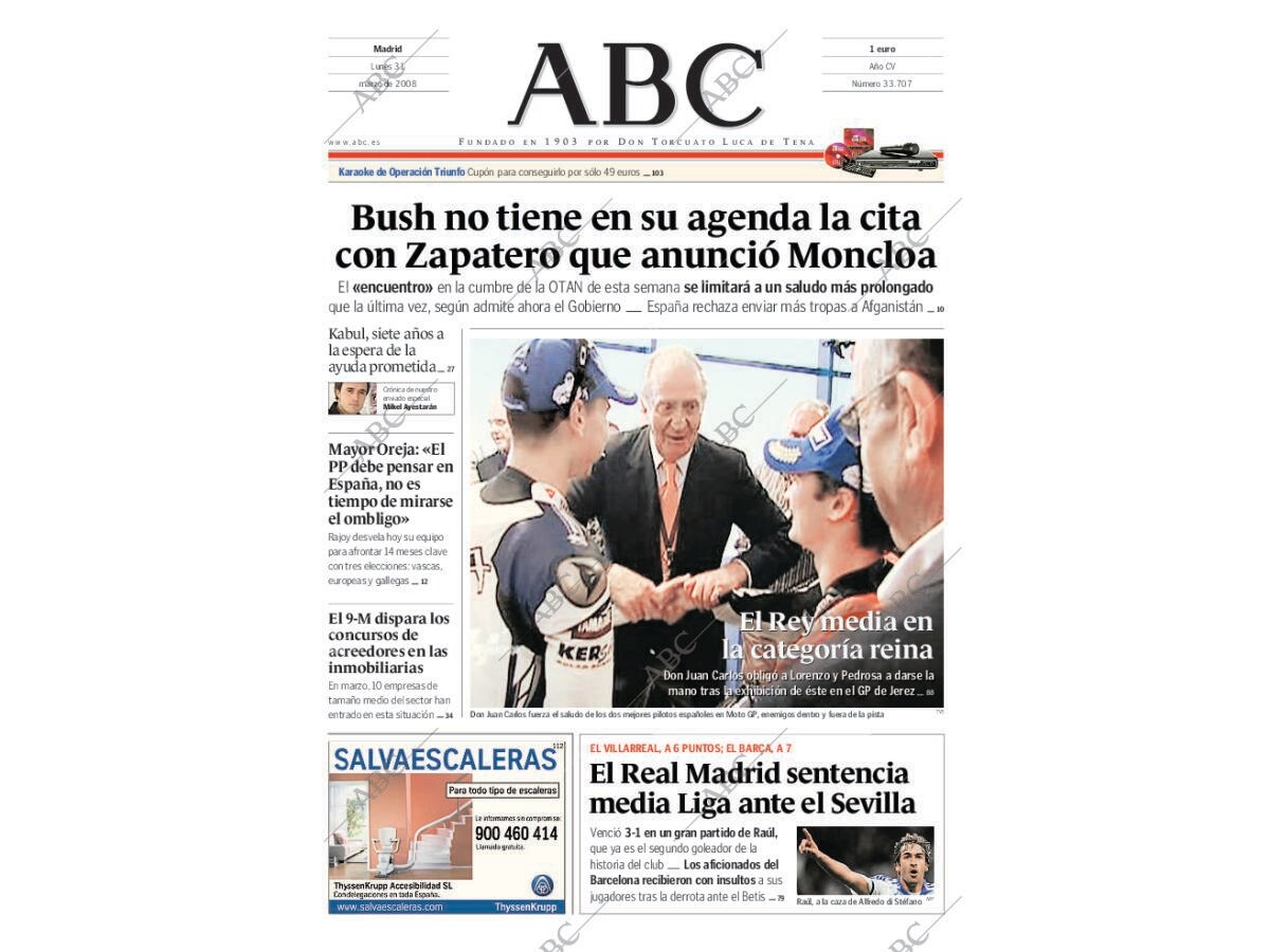 Periódico ABC MADRID 31-03-2008,portada