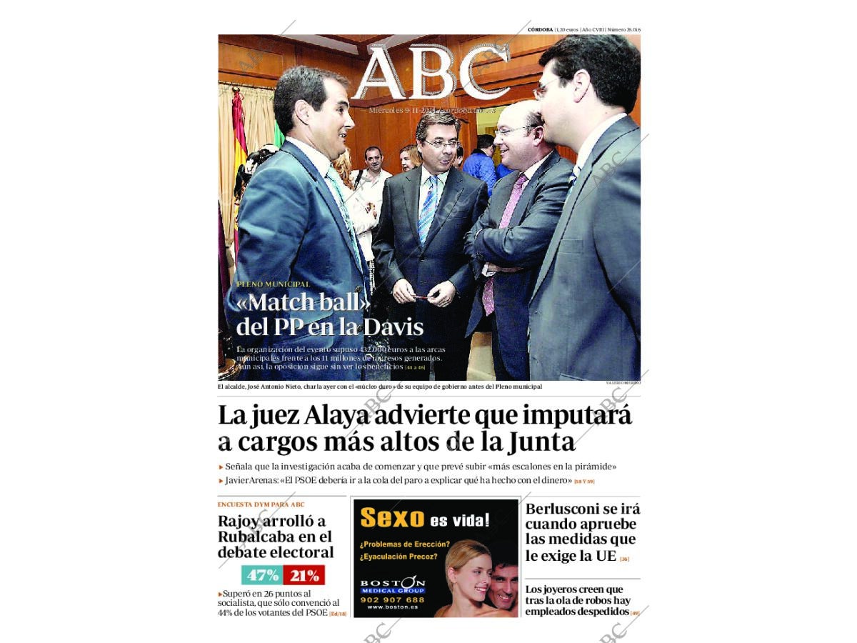 Periódico ABC CORDOBA 09-11-2011,portada - Archivo ABC