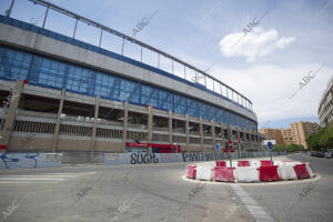 Obras en el campo de futbol del Vicente Calderón