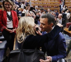 Pedro Sánchez durante la segunda sesión del debate de investidura como camo...