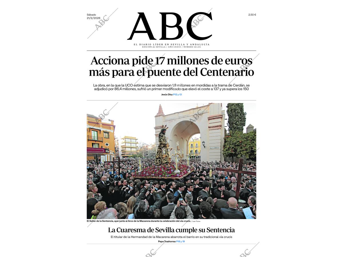 Peri dico ABC SEVILLA 21 02 2026 portada Archivo ABC Peri dico ABC SEVILLA 21 02 2026 portada Archivo ABC