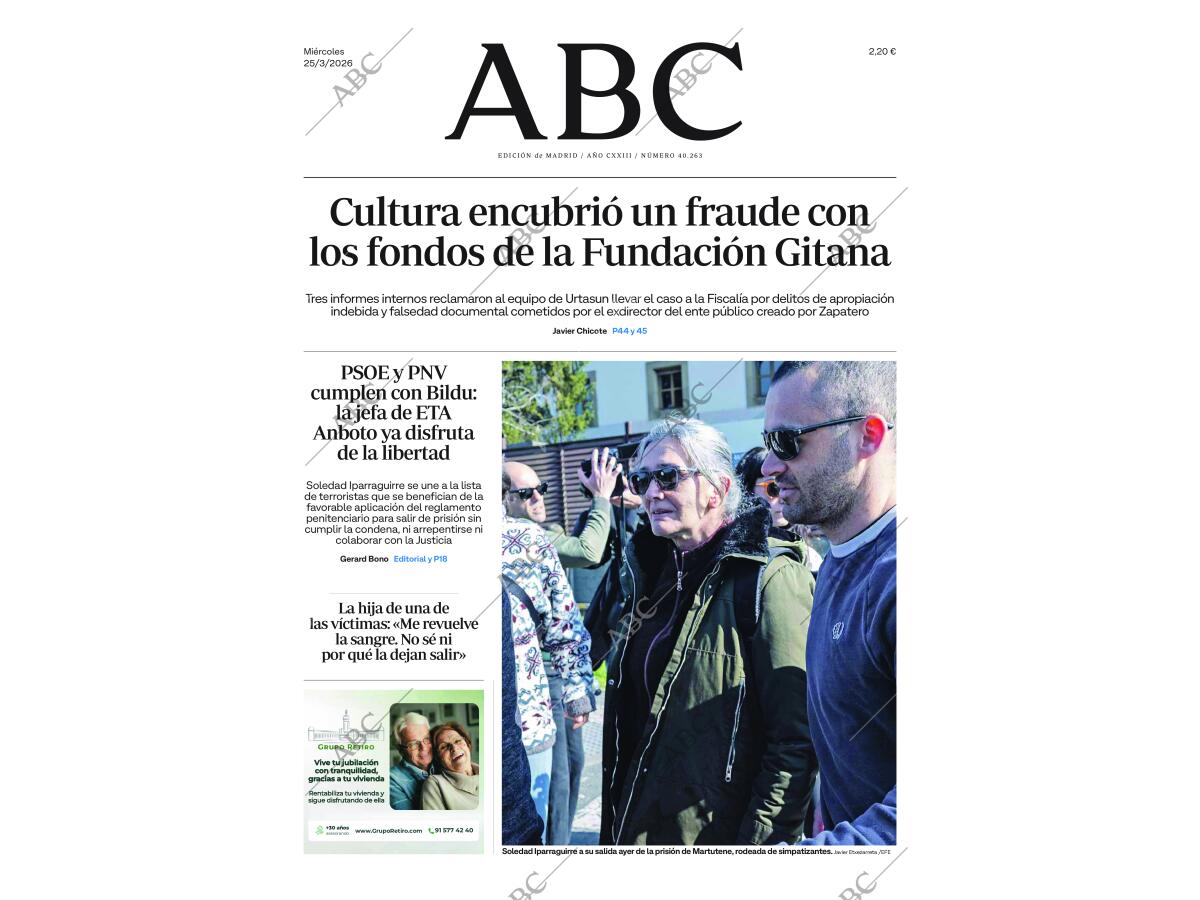 Periódico ABC MADRID 25-03-2026,portada - Archivo ABC