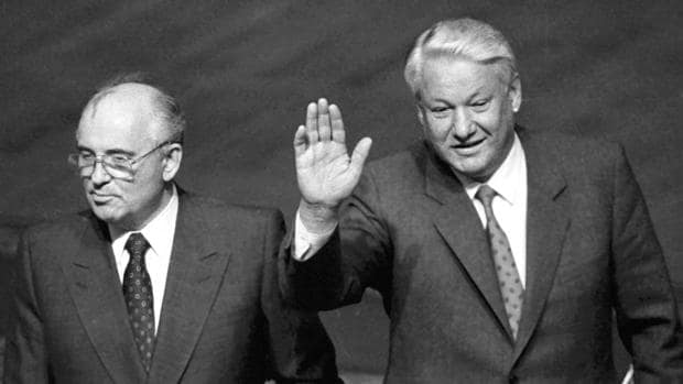 Mijaíl Gorbachov y Boris Yeltsin en agosto de 1991