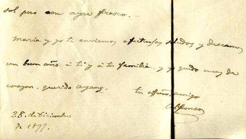 La firma de Alfonso Carlos de Borbón en una carta de 1897