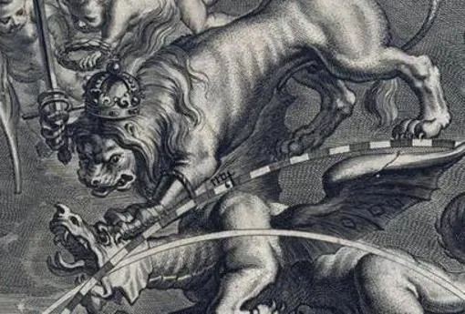 Alegoría de la conquista de Portugal (un dragón) por el León Hispano