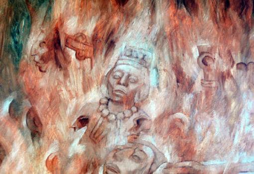 Quema de objetos tradicionales y sagrados de los Mayas durante la Inquisición de Diego de Landa