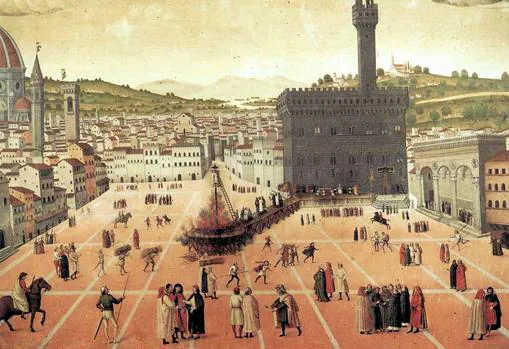 Pintura de la ejecución de Savonarola, en la Piazza della Signoria.