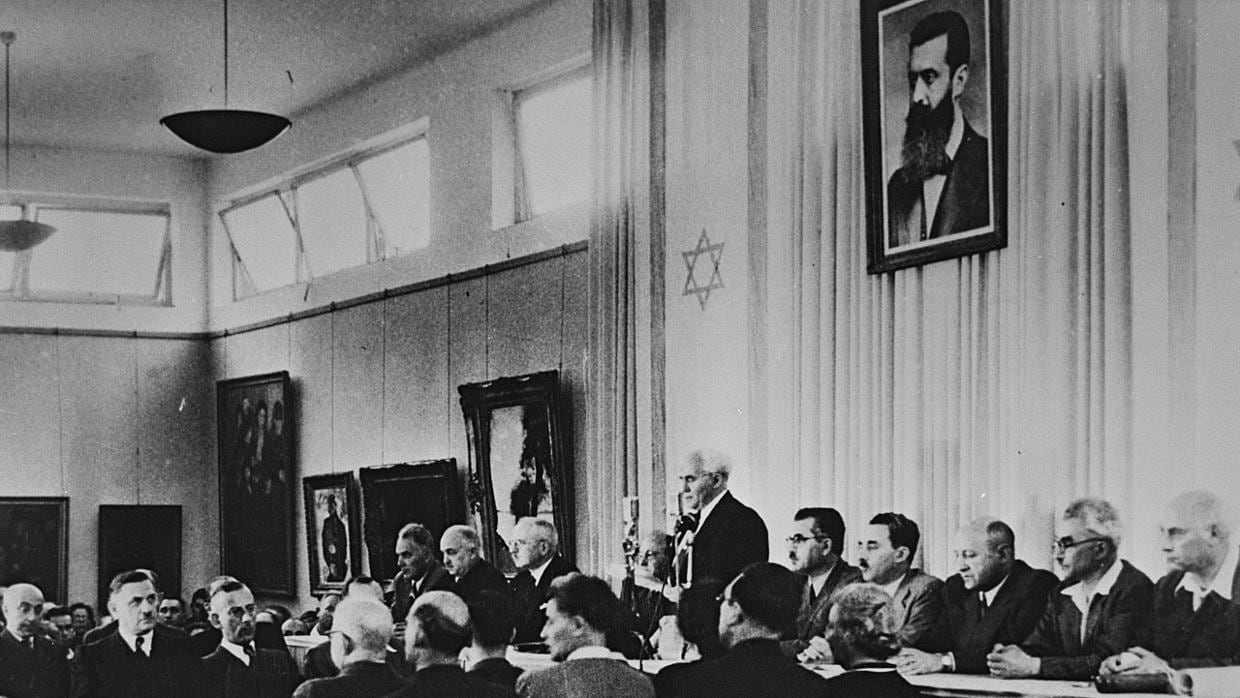 David Ben-Gurión lee la Declaración de la Independencia de Israel en 1948