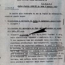 Documento del SID que certifica que entre la documentación hallada a Girard y el matrimonio Rinaldi se encontraban planes de vuelo de la base OTAN de Aviano