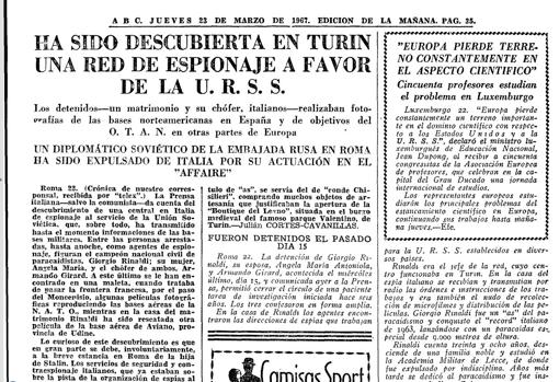 Noticia de ABC sobre la detención del matrimonio Rinaldi en Turín, 23 de marzo de 1967