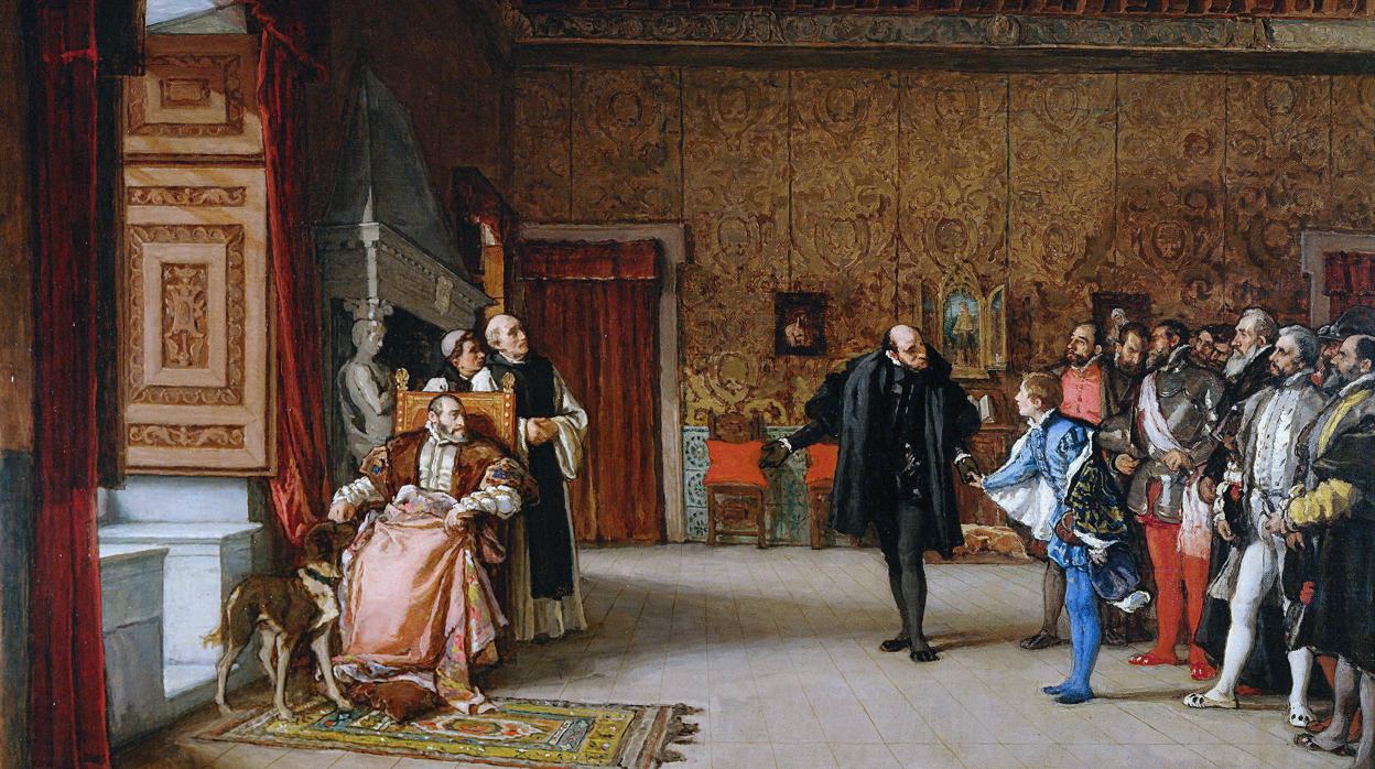 Presentación de don Juan de Austria al emperador Carlos V, en Yuste, por Eduardo Rosales, 1869