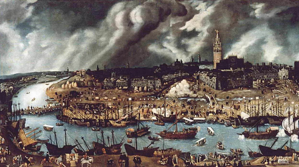 Vista de la ciudad de Sevilla desde Triana en el siglo XVI