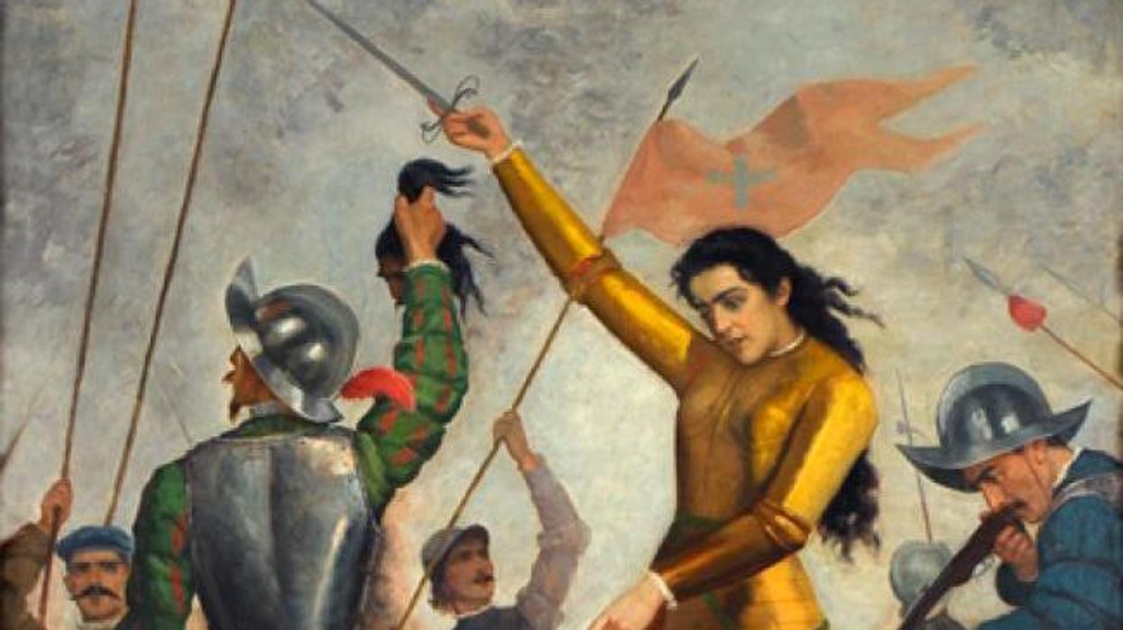 Ilustración de Inés de Suárez luchando en Chile