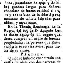 Anuncio del «Diario de Madrid» de 1804