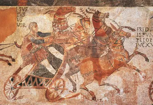 Detalle de una cuádriga del Mosaico del Circo del Museo de Arqueología de Cataluña