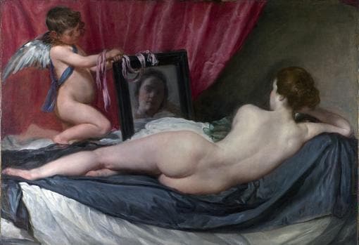 Venus del espejo, pintura de desnudo femenino por Diego Velázquez