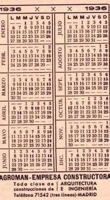 Calendario publicitario de 1936