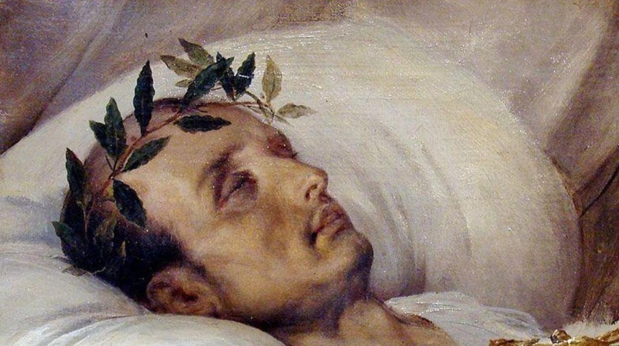 Napoleón, muerto, en la isla de Santa Elena, en un cuadro pintado por Horace Vernet en 1925