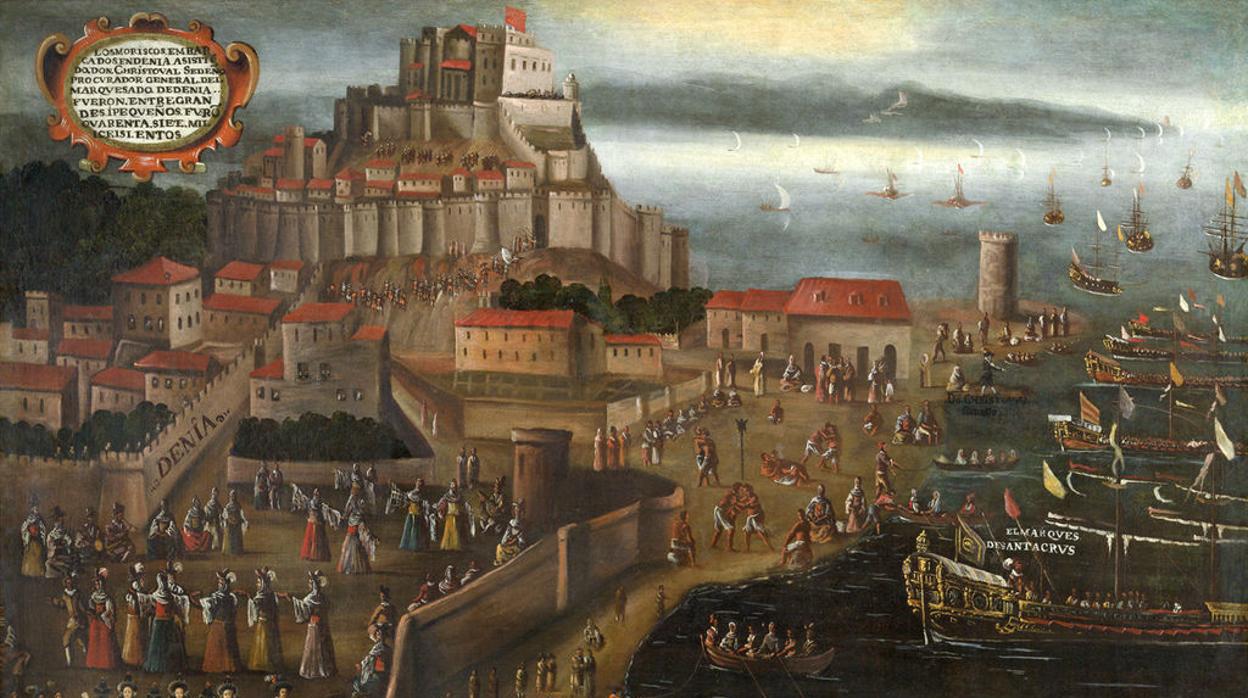 Expulsión de los moriscos en el puerto de Denia, pintado en 1613 por Vicente Mostre