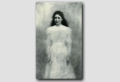 Fotografía en blanco y negro del «Retrato de Trude Steiner», de Klimt