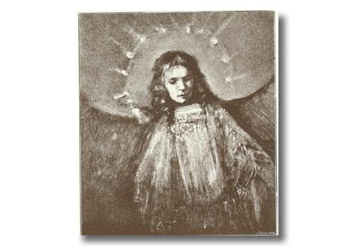 Fotografía en blanco y negro de «Estudio de un ángel», de Rembrandt , antes de desaparecer