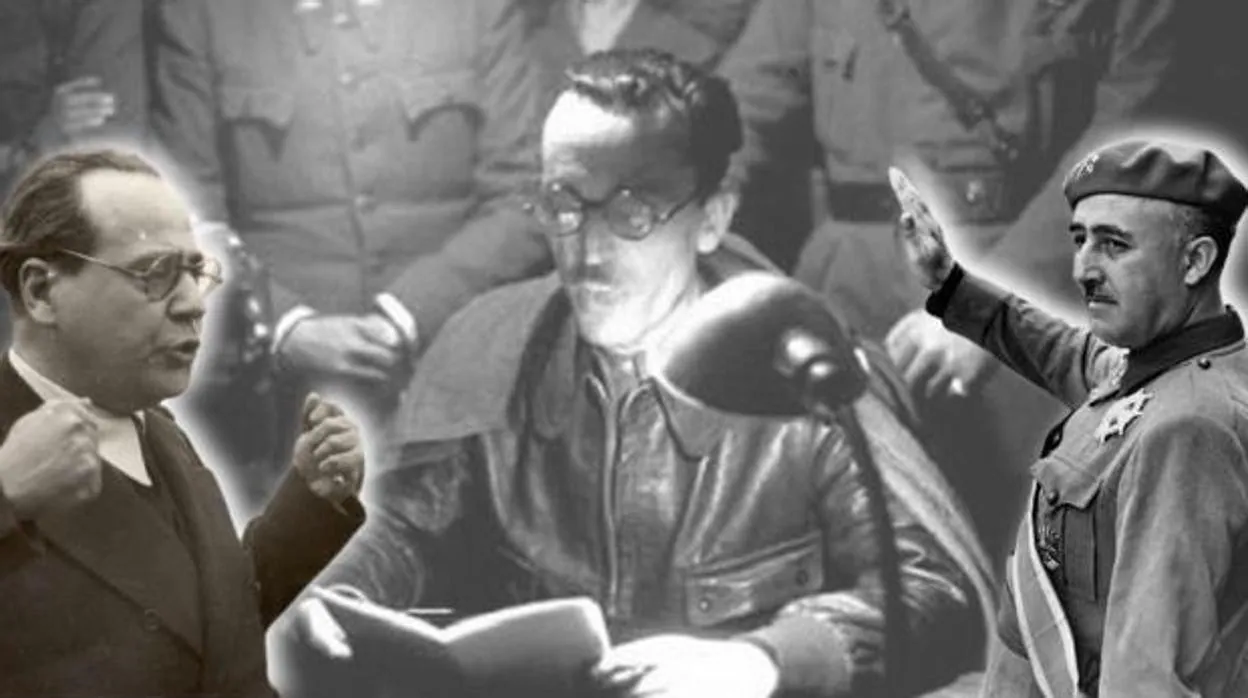 Imagen del coronel Casaso en el momento de la sublevación, con las imágenes superpuestas del presidente Negrín (izquierda) contra el que se sublevó y Franco, en 1939