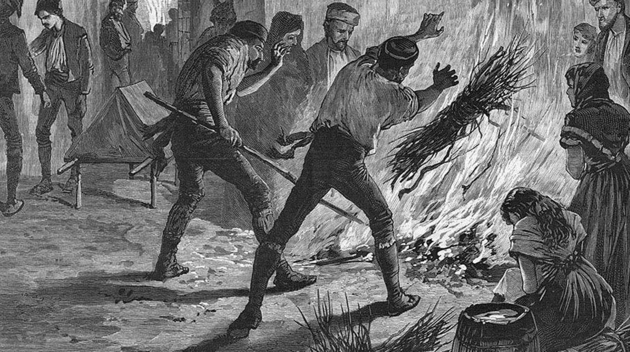 Escena de la desinfección contra el cólera, en 1885