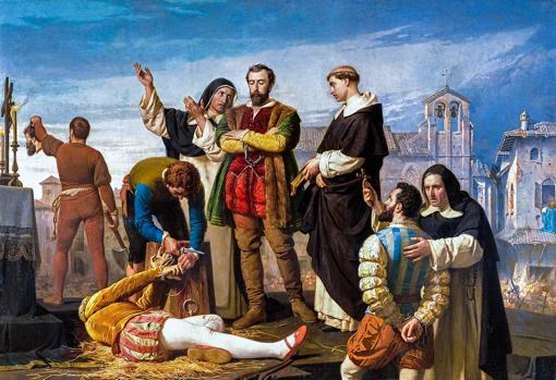 Ejecución de los comuneros Juan de Padilla, Juan Bravo y Francisco Maldonado, que se llevó a cabo en Villalar el día 24 de abril de 1521. Pintura de Antonio Gisbert Pérez.
