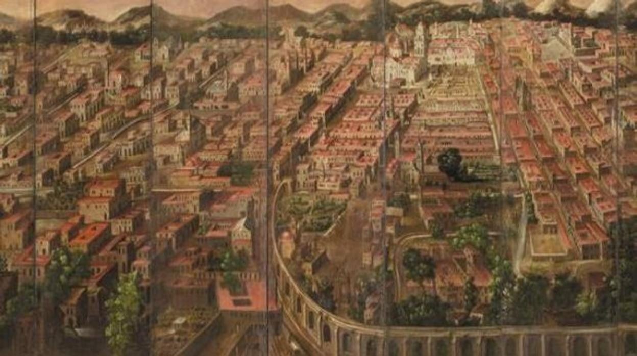 Detalle del biombo de la Conquista de México.