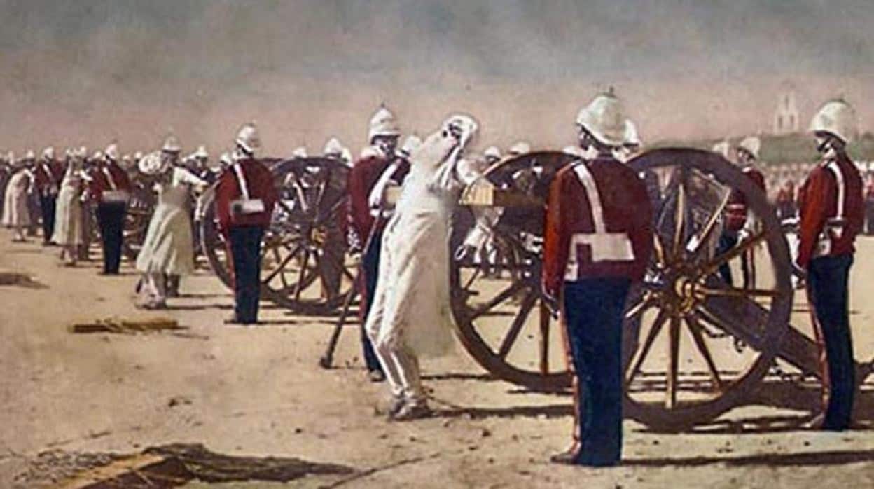 Brutal ejecución de los soldados cipayos en la rebelión de 1857.