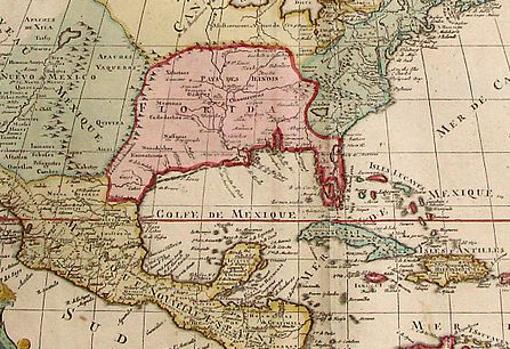 Norteamérica, 1792, Jaillot-Elwe, donde se aprecian los límites de La Florida tras la acción de Gálvez.